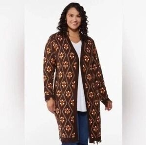 Cato Size XS Brown and Orange Patterned Cardigan